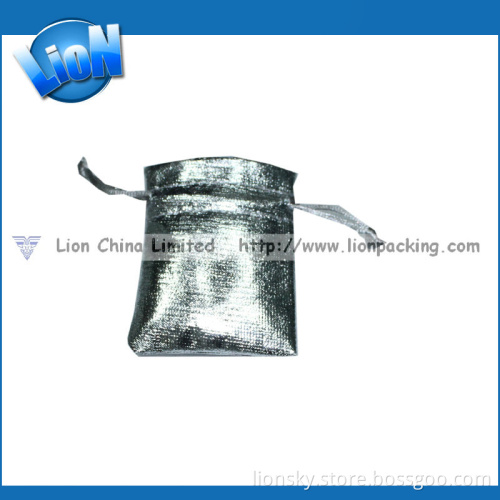 Glossy Drawstring Gift Silver Metallic Pouch Promotion Use (R-086)